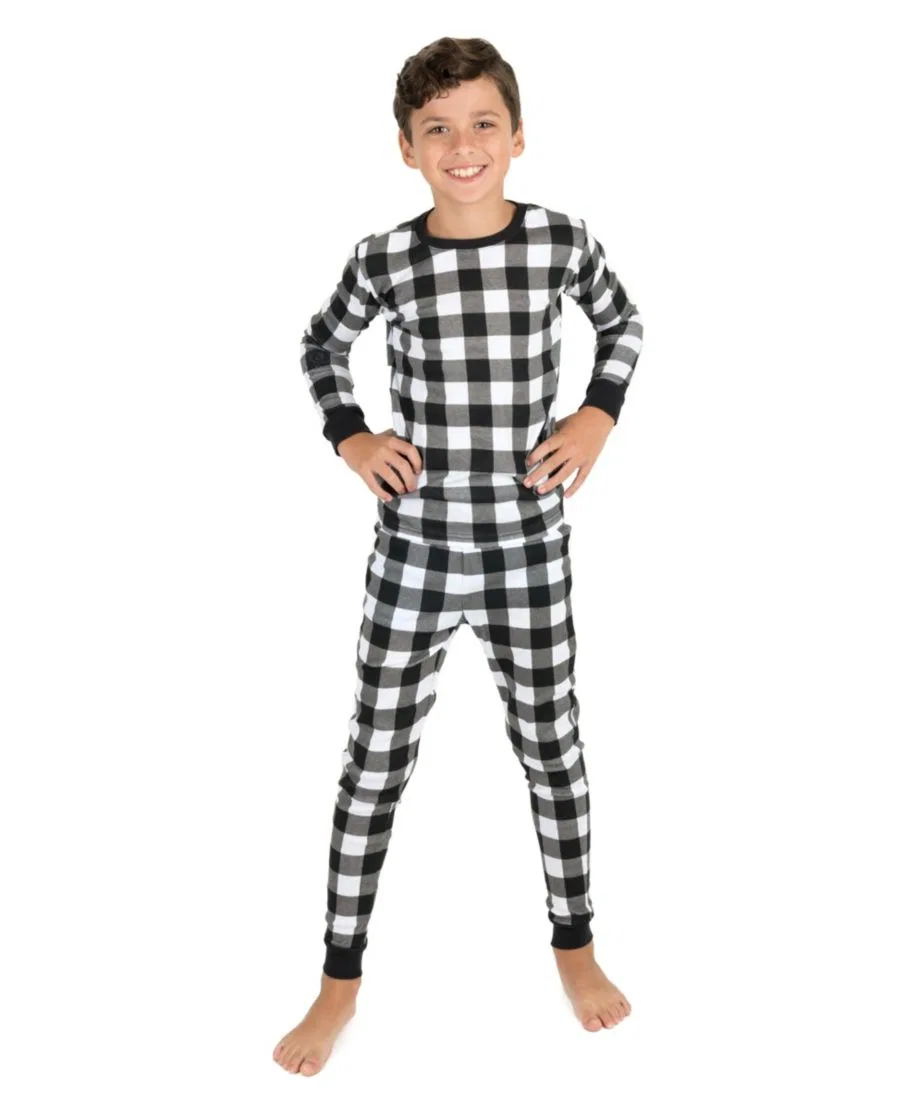 Детская пижама-комплект из хлопка с длинным рукавом Leveret, Plaid Black & White — фото 2