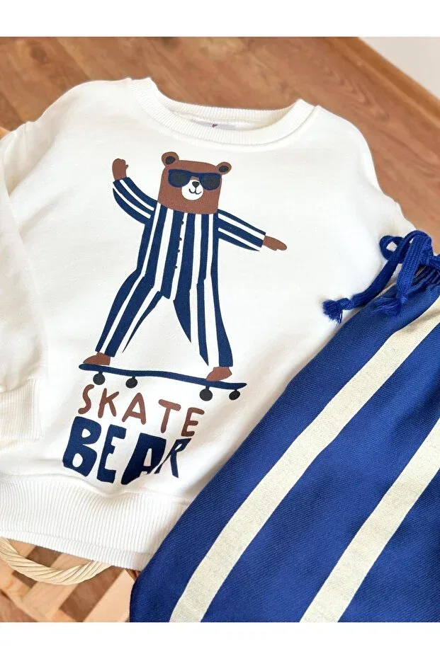 Детский комплект свитшот и брюки с принтом Skate Bear, Generic Brands, Navy Blue — фото 3