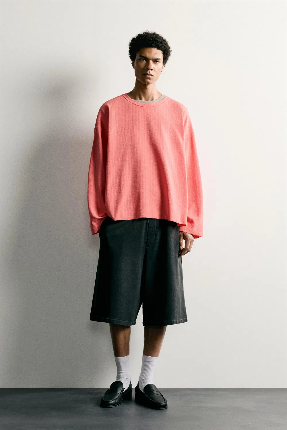 Футболка свободного кроя с длинными рукавами ZARA, Coral