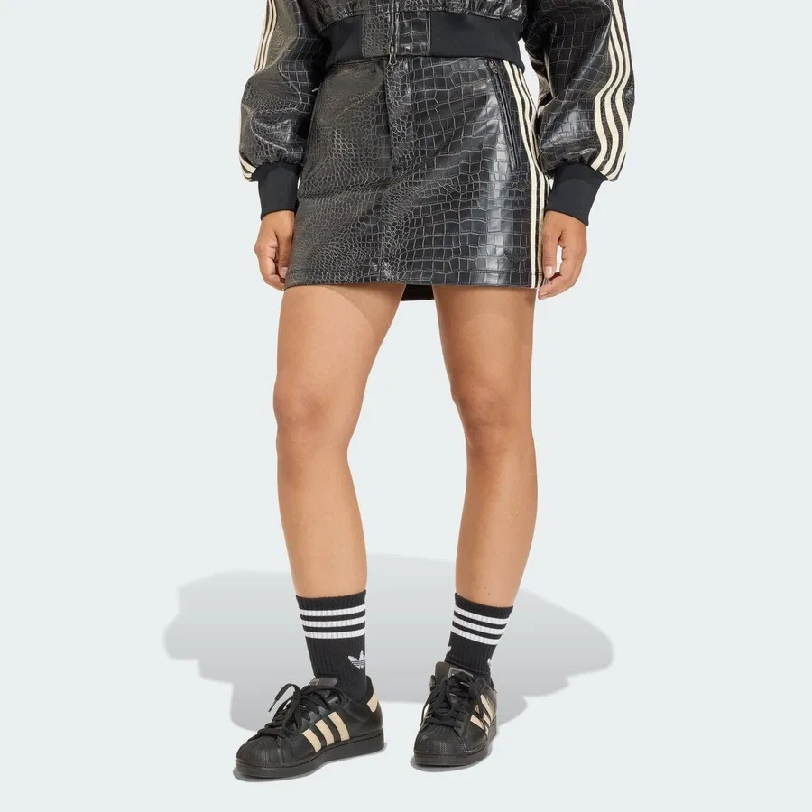 Мини-юбка из экокожи с принтом adidas Originals, Черный