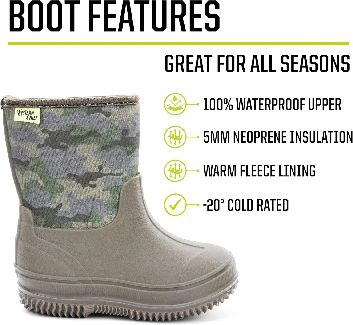 Детские водонепроницаемые сапоги для мальчиков и девочек Freestyle Neoprene Western Chief, Olive — фото 2