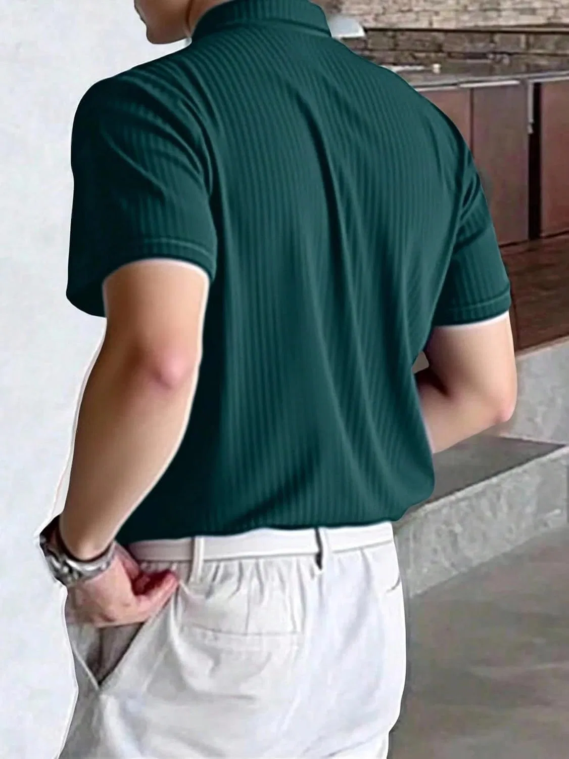 Мужская повседневная футболка Ribbed Tops, Dark Green — фото 2