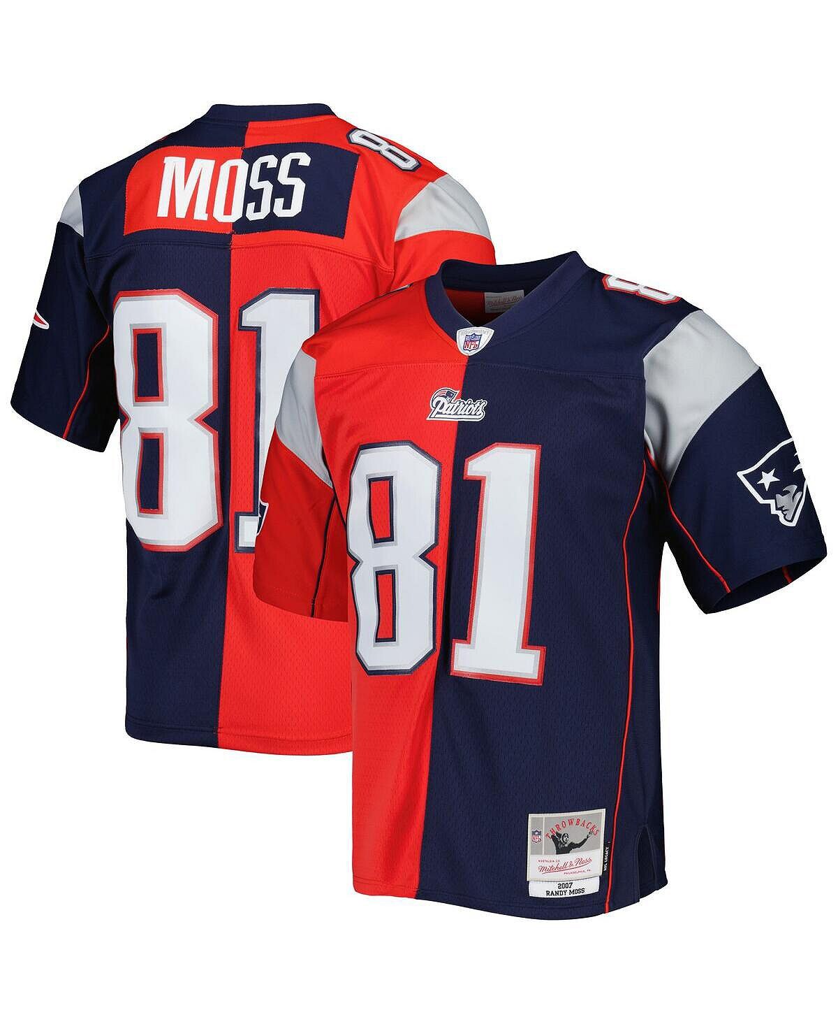 

Мужская футболка randy moss navy, red new england patriots 2007 split legacy, копия джерси Mitchell & Ness, мульти