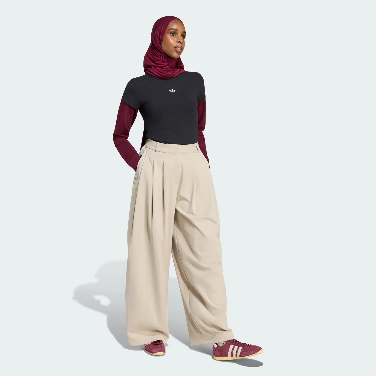 Женские брюки со складками Pleated Pant Adidas Originals, хаки/молочный — фото 3