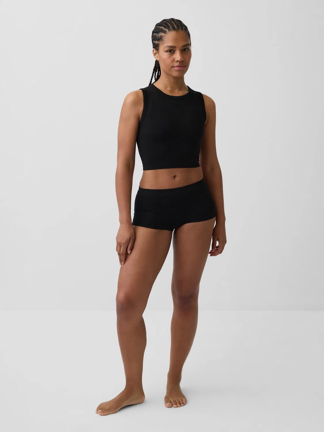 Топ-майка с ребристой вязкой Gap Black Seamless Rib Crop Tank Vest, черный — фото 4