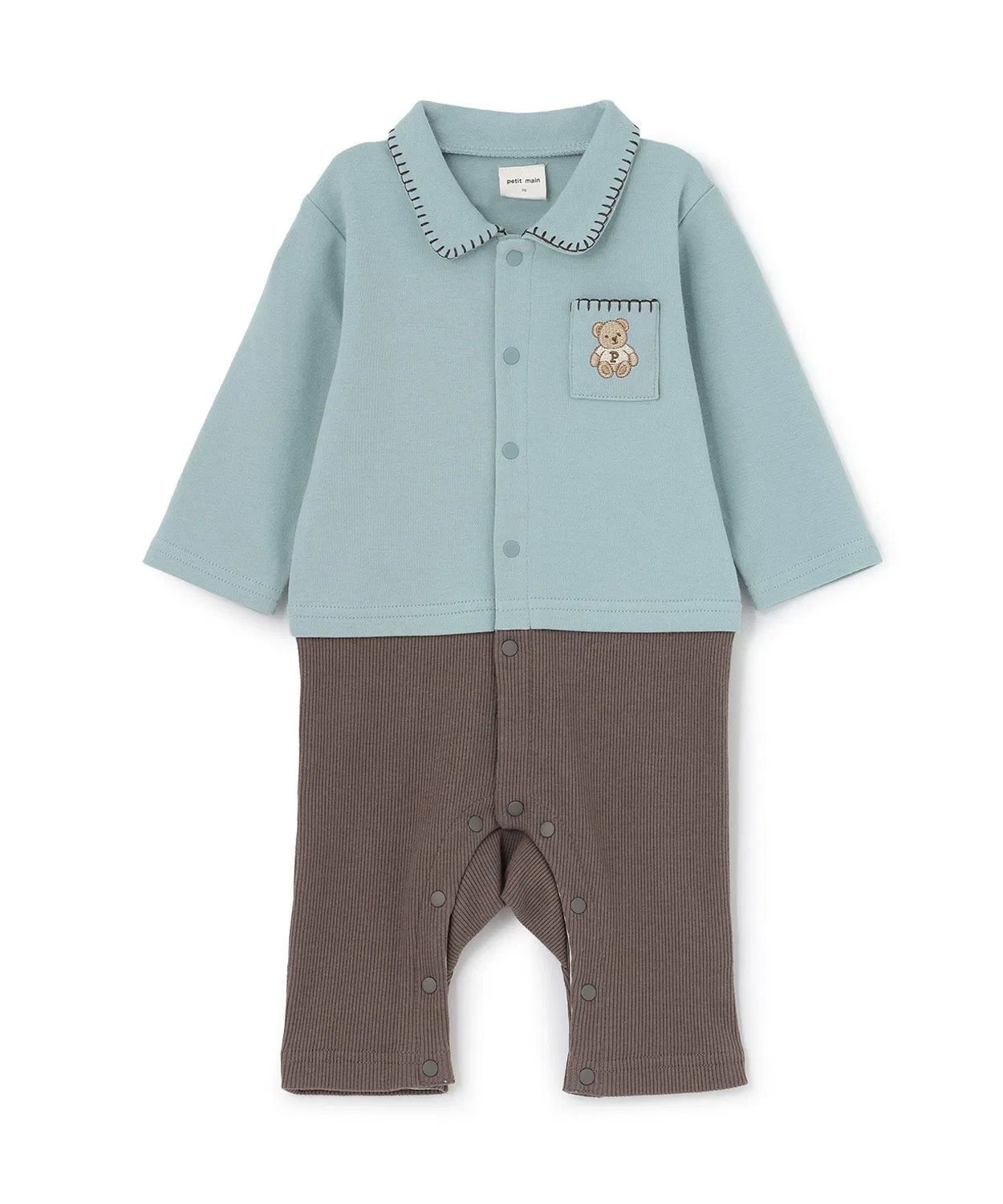 Детский комбинезон-боди с вышивкой на воротнике petit main, Light Blue — фото 2
