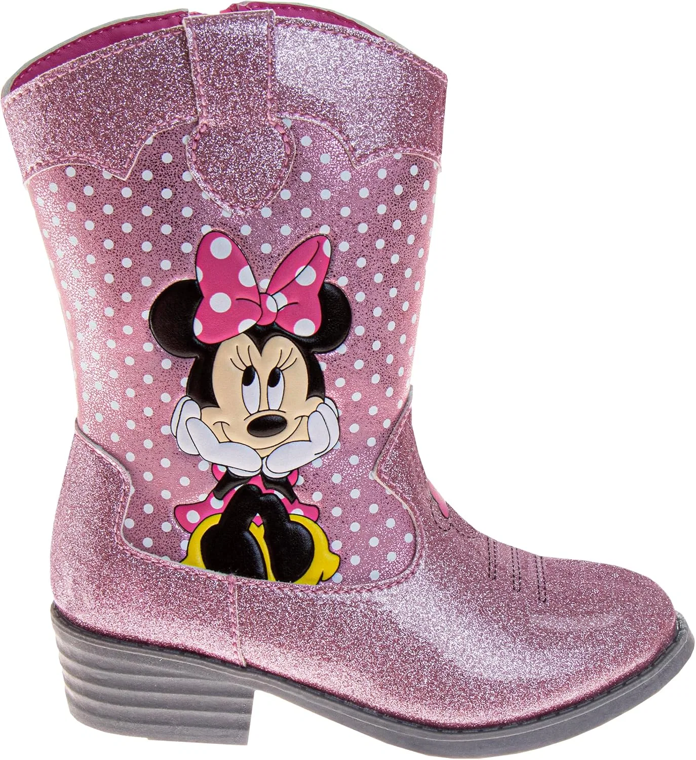 Детские сапоги-ковбойки с принтом Minnie Mouse Cowgirl Western Boots Disney, Pink Glitter — фото 2