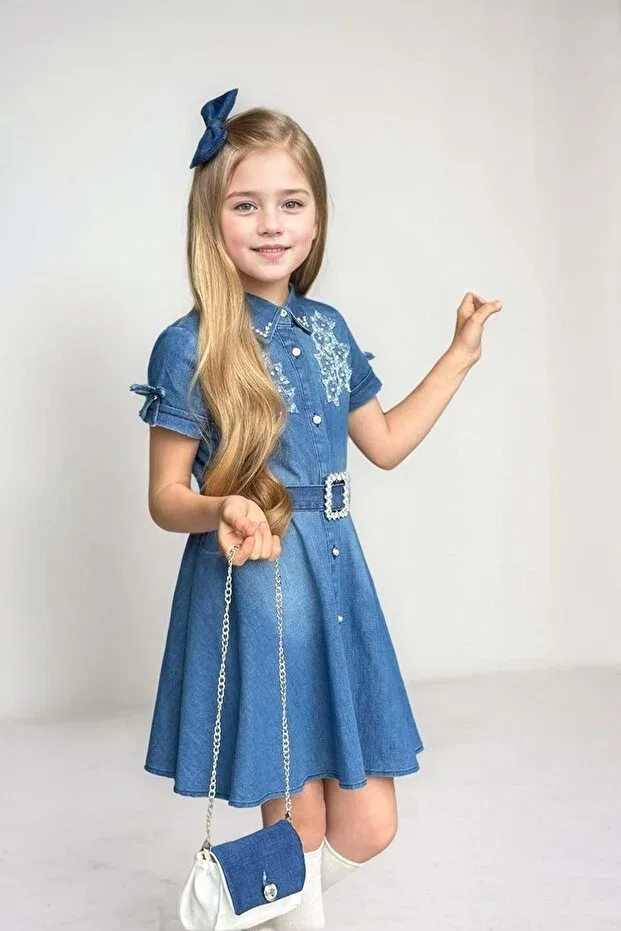 Детское платье для девочек с коротким рукавом Riccotarz, Blue — фото 4