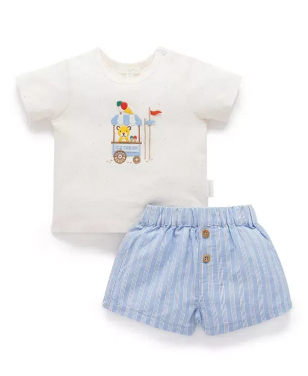 Детский комплект для мальчиков с коротким рукавом Ice Cream Cart Set Purebaby, Laguna Stripe