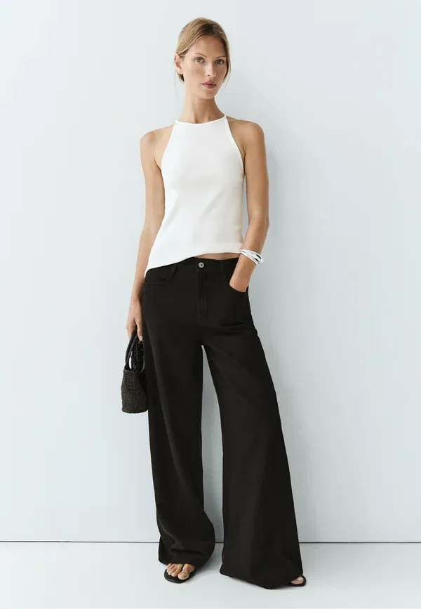 Джинсы свободного кроя Flowy wide-leg jeans Massimo Dutti Black, черный — фото 2