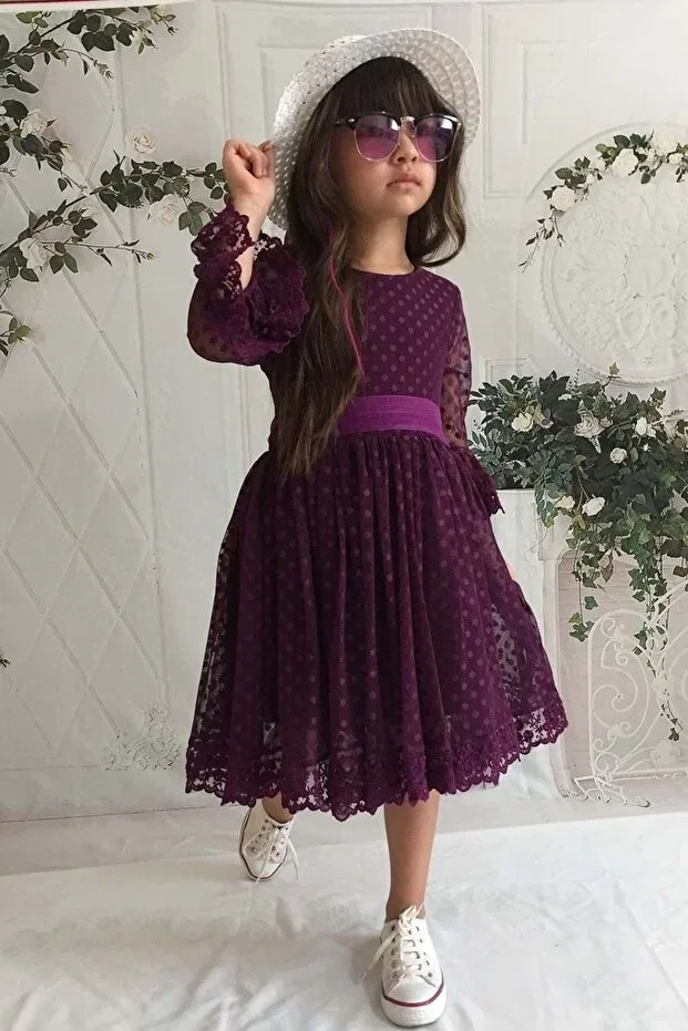 Детское платье для девочек с длинным рукавом Cream Hat Lace Mnk, Murdum