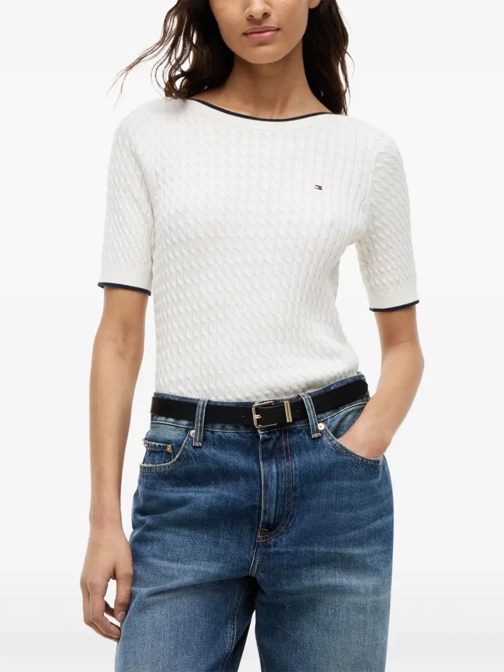 Вязаный свитер с короткими рукавами Tommy Hilfiger, белый — фото 3