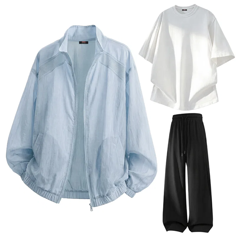 Детский комплект куртки и брюк из ветровки BALENO, Blue Sun Protection Clothing+White T-Shirt+Black Pants