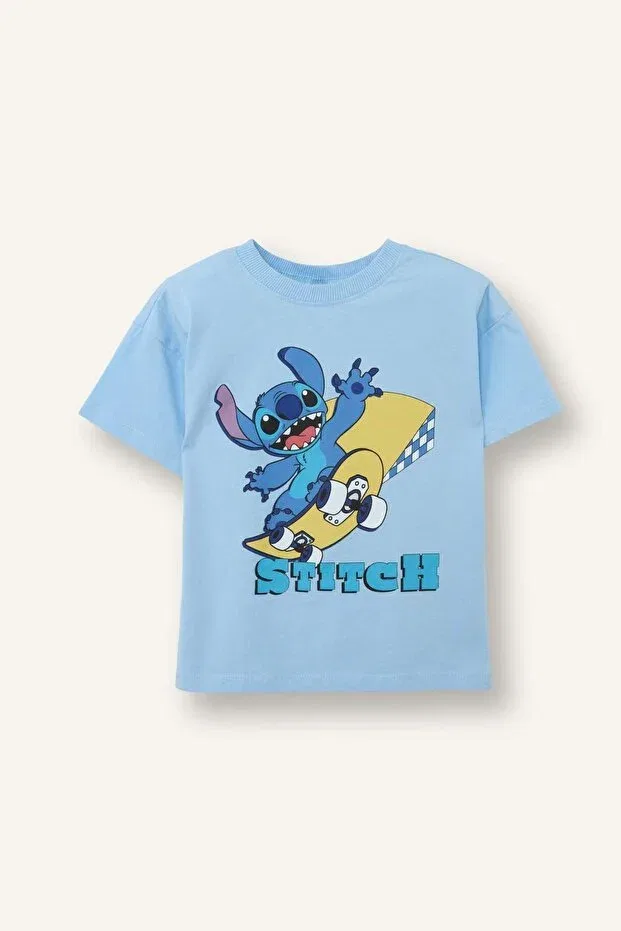 Детская футболка для мальчиков хлопковая с принтом Lilo & Stitch Defacto, Blue-Be316