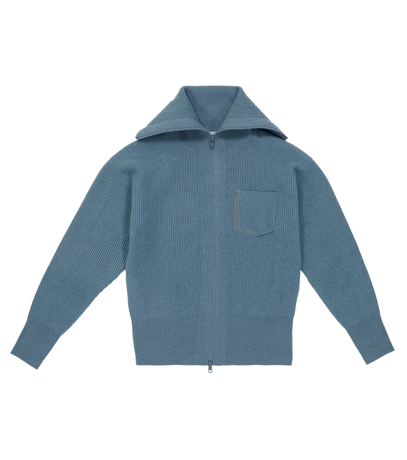 Кашемировый кардиган на молнии с нагрудным карманом Brunello Cucinelli Kids, синий