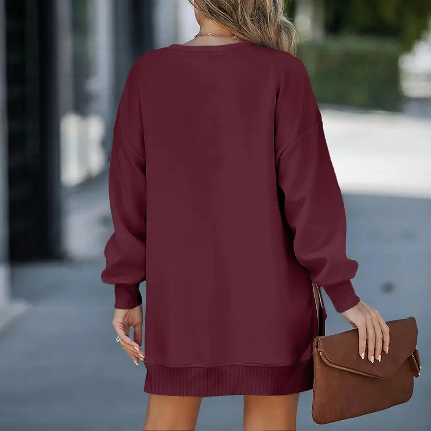Женское платье-свитшот оверсайз на молнии, Wine Red — фото 4