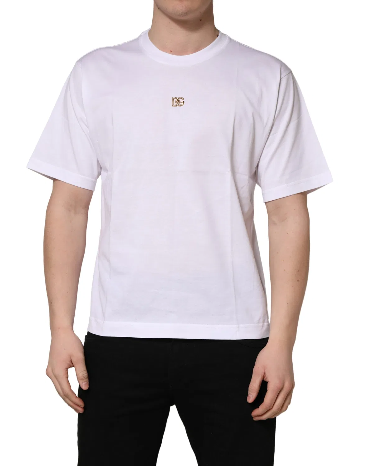 Мужская футболка с коротким рукавом и логотипом White Metal DG Logo Cotton Short Sleeves T-shirt Dolce & Gabbana, White — фото 3