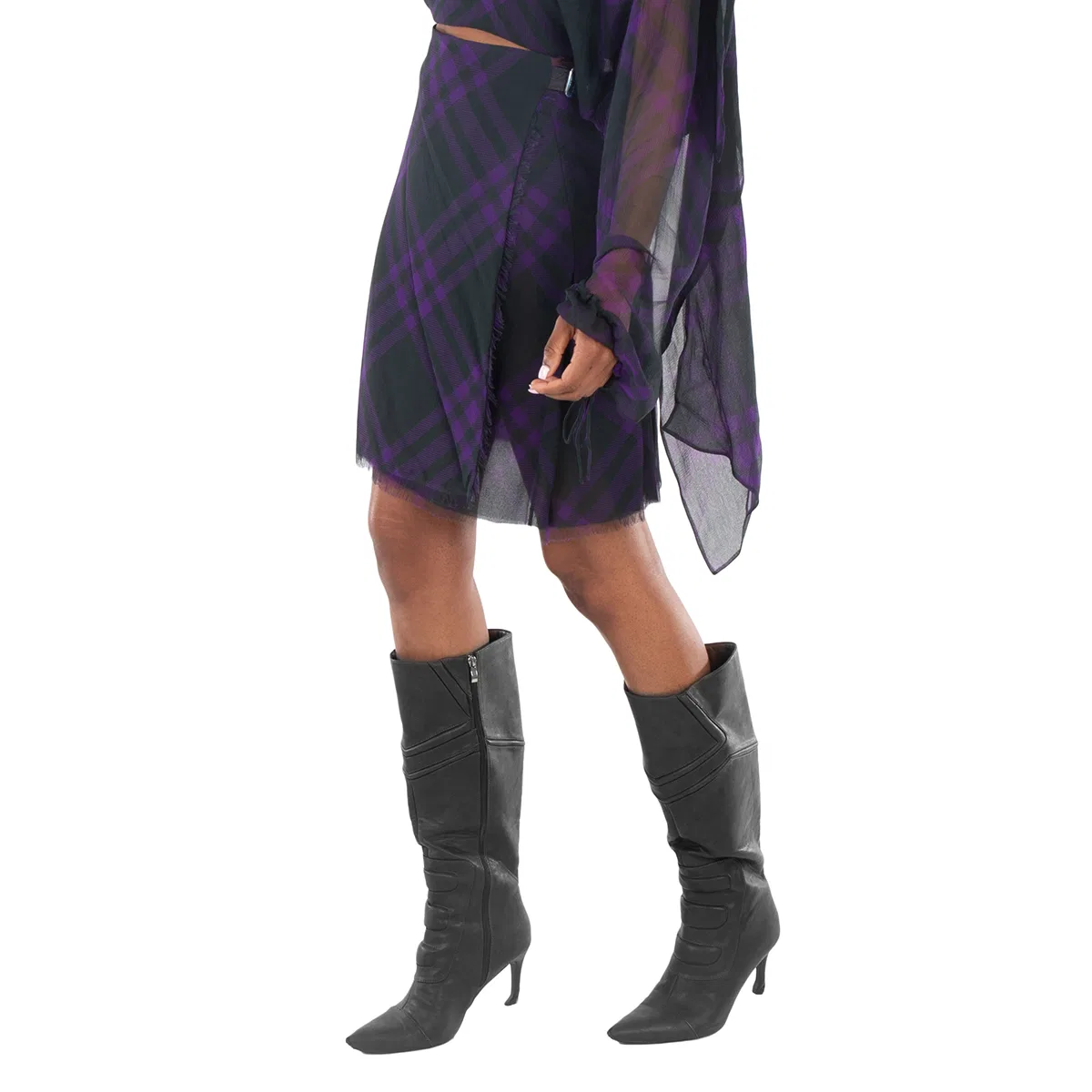 Юбка с запахом с принтом в клетку Wrap- Belt Check-Pattern Frayed Skirt Burberry, Royal Ip Check — фото 2