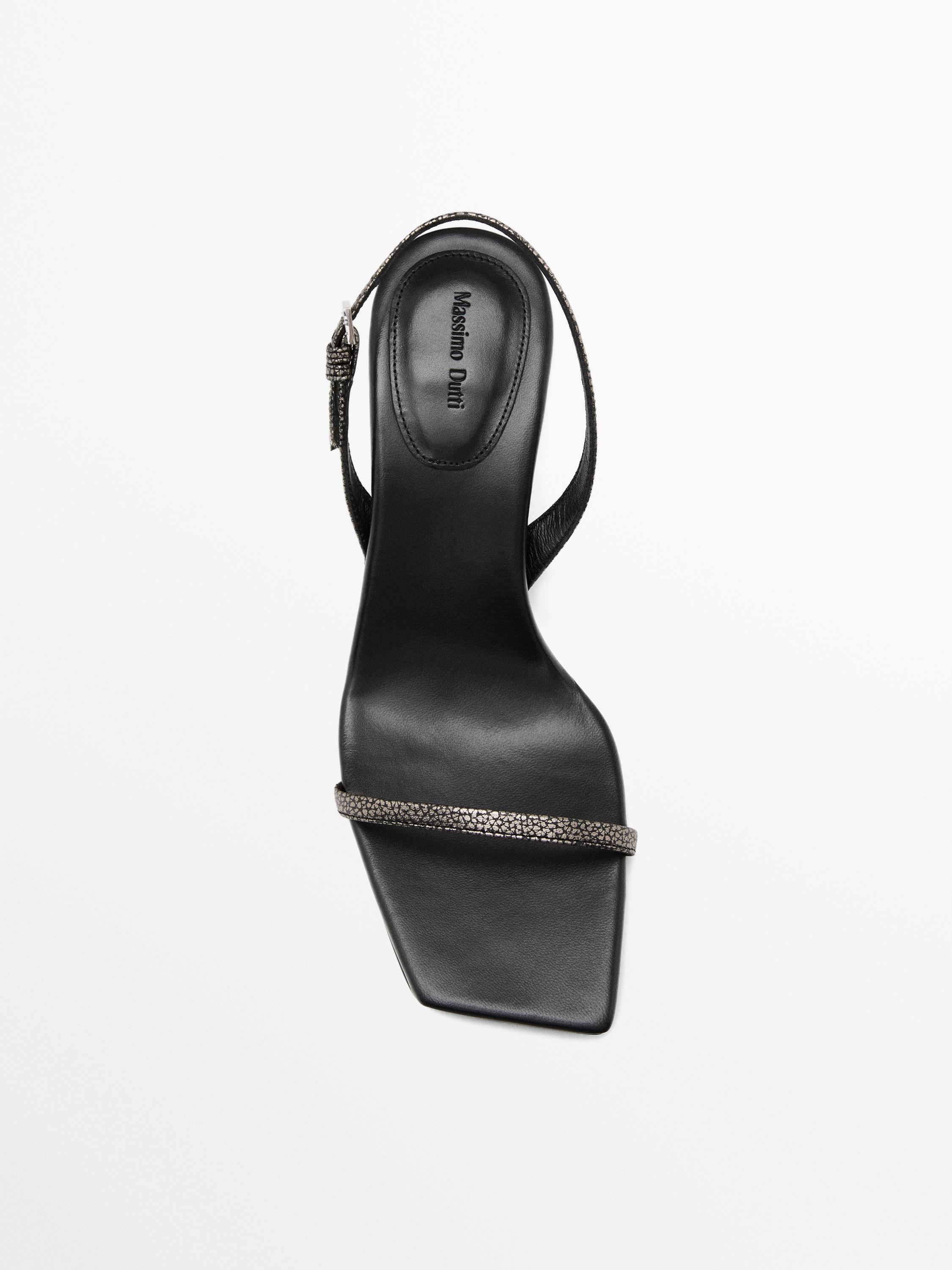 Босоножки с ремешками и принтом на каблуке Massimo Dutti, прозрачный — фото 3