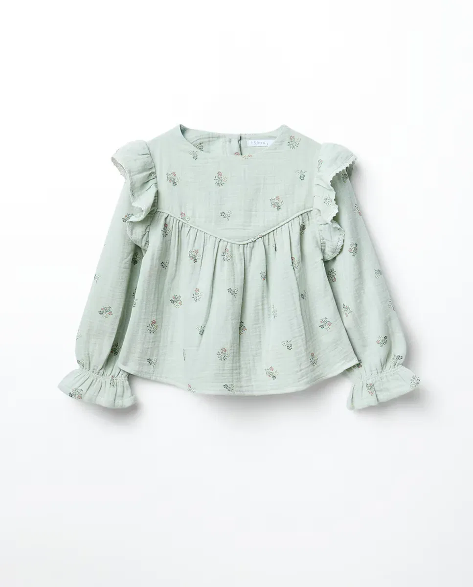 Детская блуза для девочек с принтом Blusa Bambula Print 582 Sfera, Verde Agua