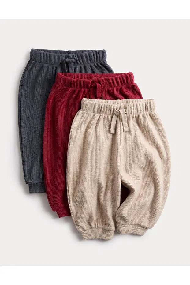 Детские джоггеры для девочек хлопковые 3-предметный набор 3-Piece waffle jogger pants Marks & Spencer, Burgundy