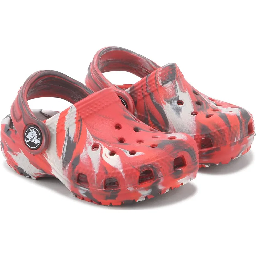 Детские классические сабо с мраморным рисунком для малышей Crocs, Red/Black Marble
