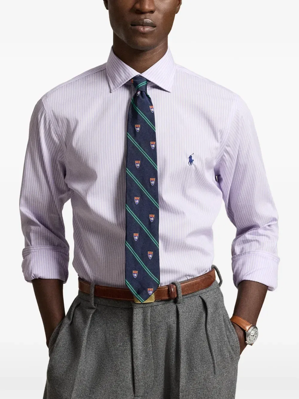 Полосатая хлопковая рубашка POLO RALPH LAUREN, фиолетовый — фото 3