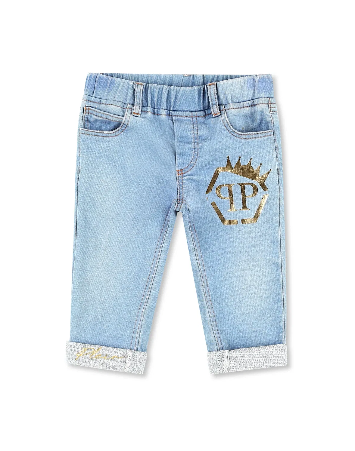 Детские джинсовые брюки прямого кроя с вышивкой PHILIPP PLEIN Light Blue