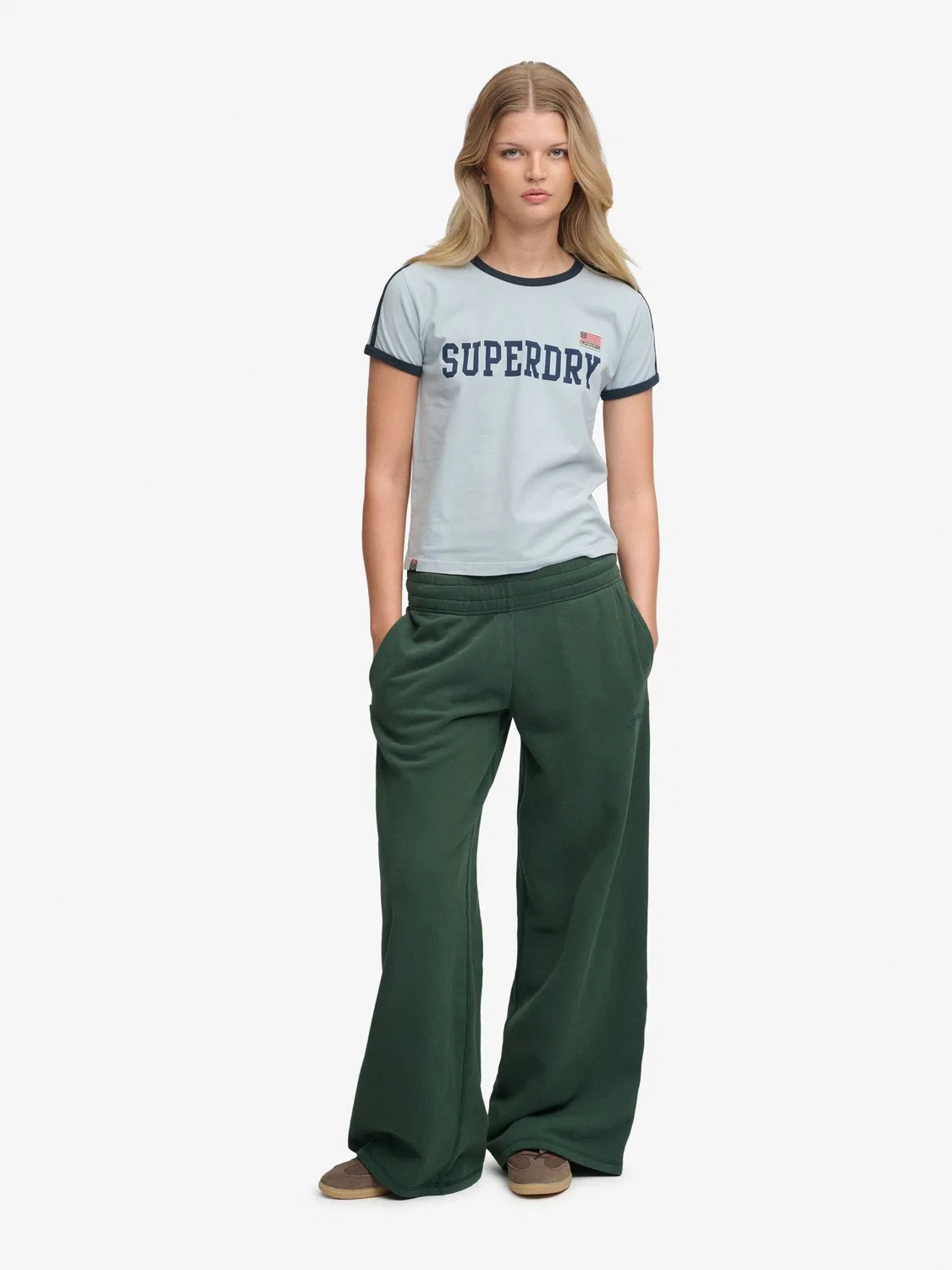 Джоггеры широкие Essential Logo Superdry, зеленый — фото 3