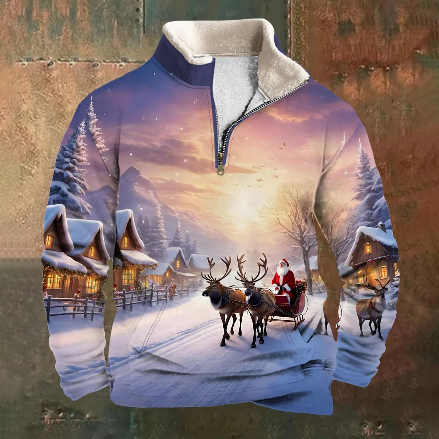 Мужской свитшот с принтом Hip Hop Santa DJ Christmas, Blue Sky — фото 3
