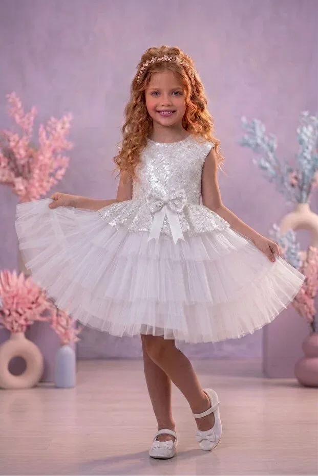 Детское платье для девочек с пайетками Delfini Kids, White