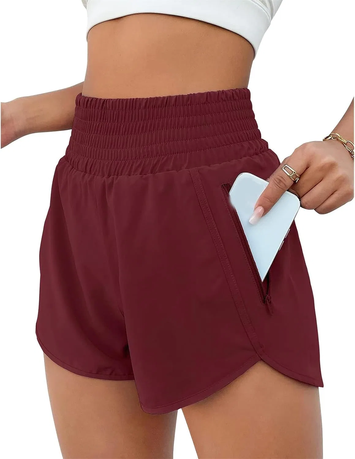 Женские спортивные шорты для бега с высокой талией Generic, Wine Red