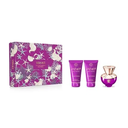 Парфюмерная вода Versace Dylan Purple Pour Femme, 50 мл, набор с гелем для душа и лосьоном для тела