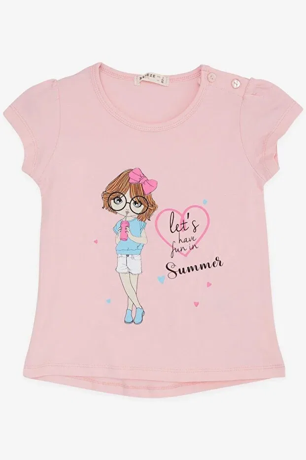 Детская футболка для девочек с принтом Cool Girl Printed, Breeze, Pink