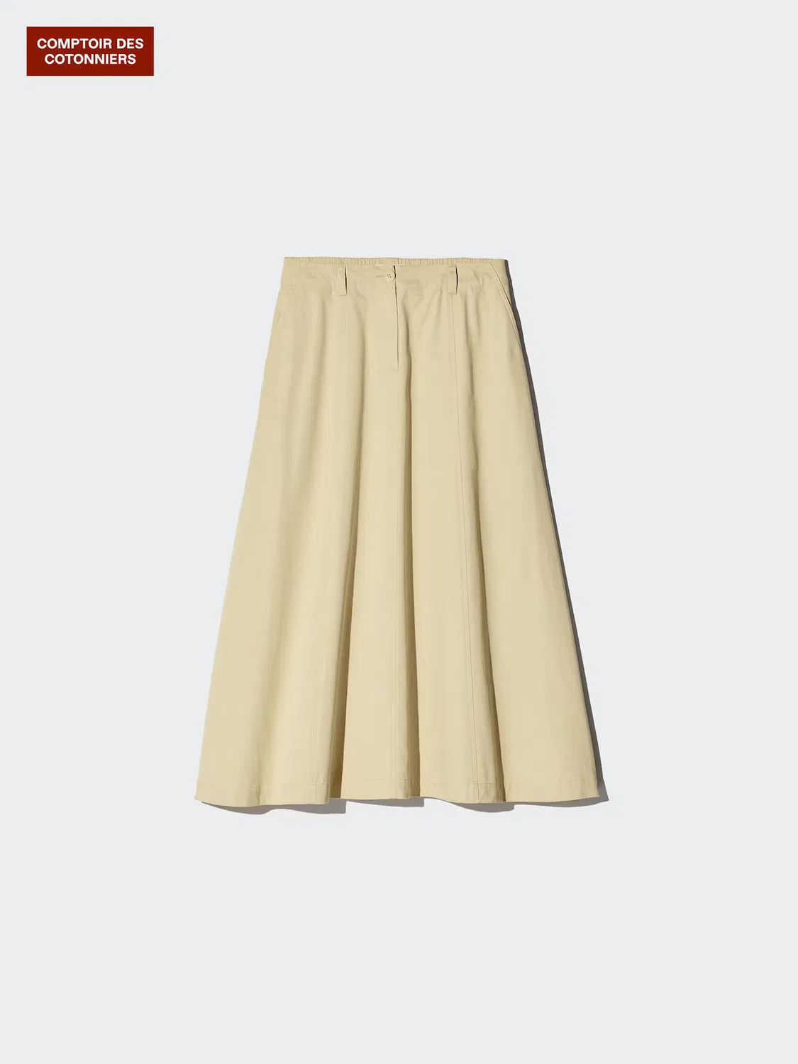 Юбка хлопковая Uniqlo, длинная, бежевый — фото 3