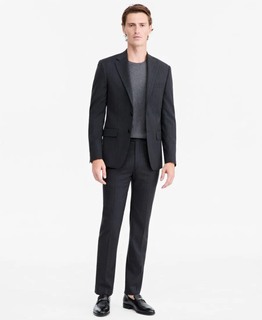 Пиджак мужской зауженный из шерстяной смесовой ткани Calvin Klein, Dark Grey Pinstripe — фото 2