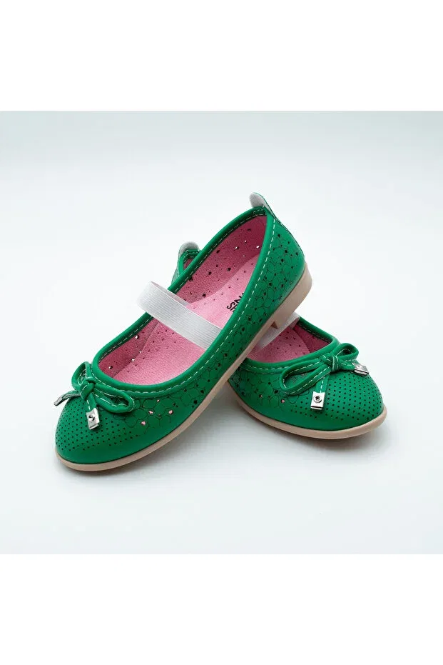 Детские туфли-балетки для девочек с бантом Arçın Shoes, Dark Green — фото 4