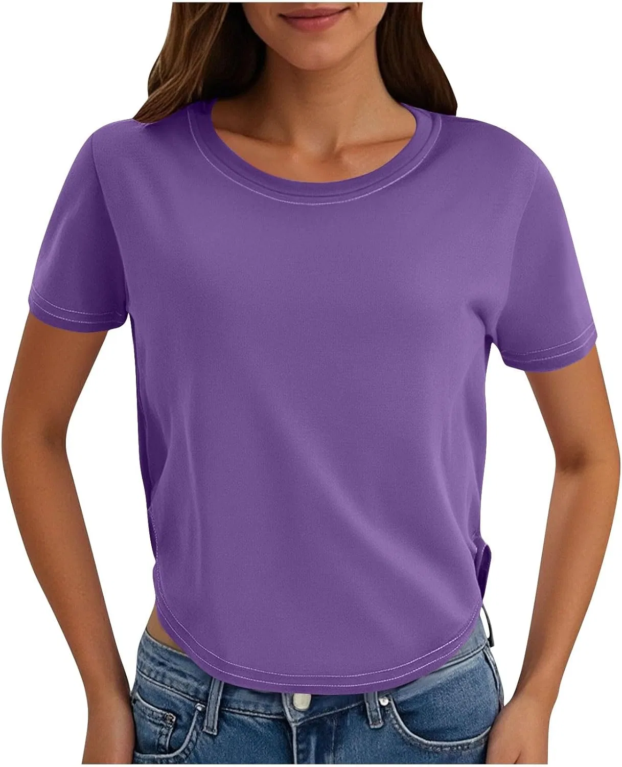 Женская свободная футболка с круглым вырезом Generic, Purple