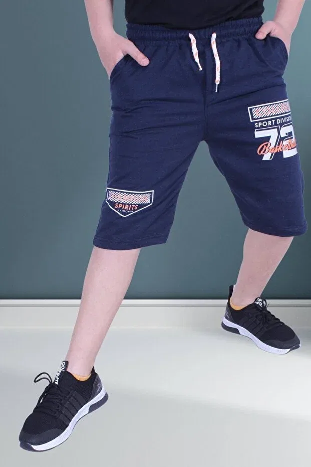 Детские шорты для мальчиков с принтом Basketball 72 text Fyk Collection, Navy Blue