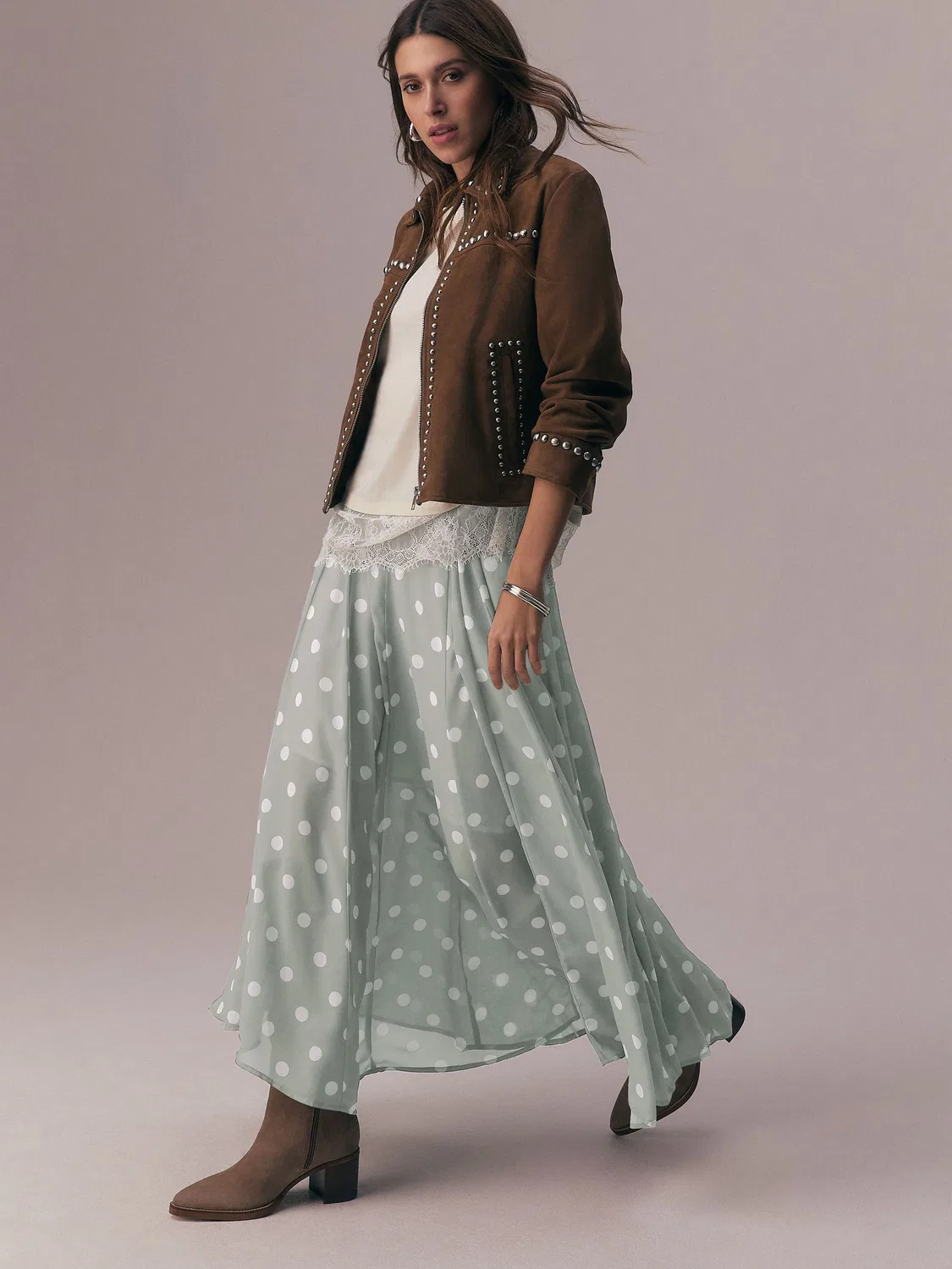Юбка миди с клиньями годе Sage Green Spot Next, зеленый