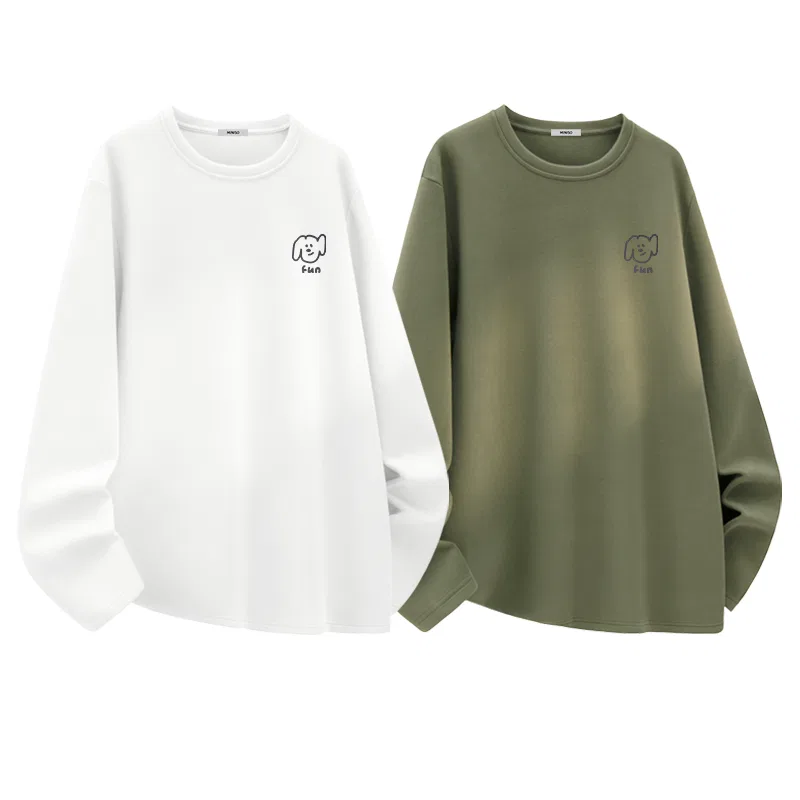 Детский комплект футболок с принтом Ma Xiu Dog Journal Chest Logo MINISO, White + Army Green