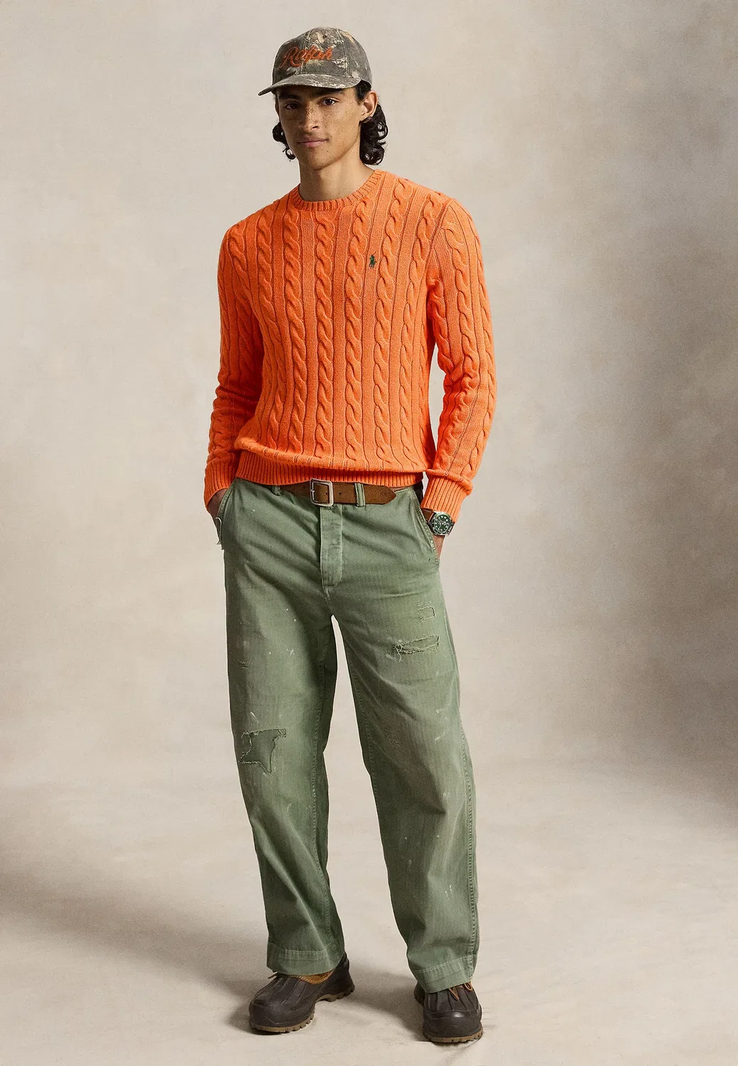 Хлопковый свитер крупной вязки - джемпер Polo Ralph Lauren, Orange Jasper Heather — фото 2