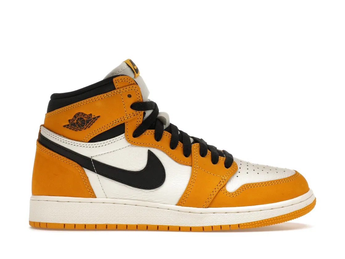 Детские кроссовки для мальчиков кожаные Jordan 1 Retro High OG, Yellow Ochre/Black/Sail