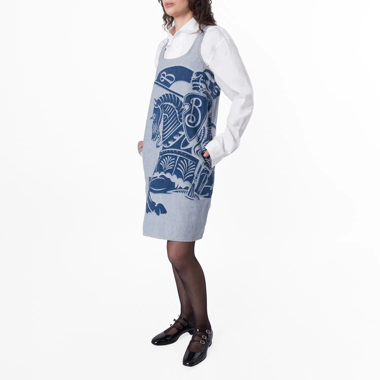 Платье без рукавов с принтом Equestrian Knight Motif Burberry, Denim Blue — фото 3