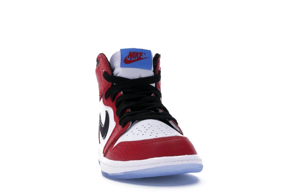 Детские кроссовки высокие с принтом Jordan 1 Retro High Spider-Man Origin Story (PS) Jordan, Gym Red/Black-White-Photo Blue — фото 2