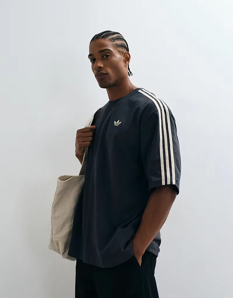 Футболка Adidas Originals с тремя полосками темно-серый