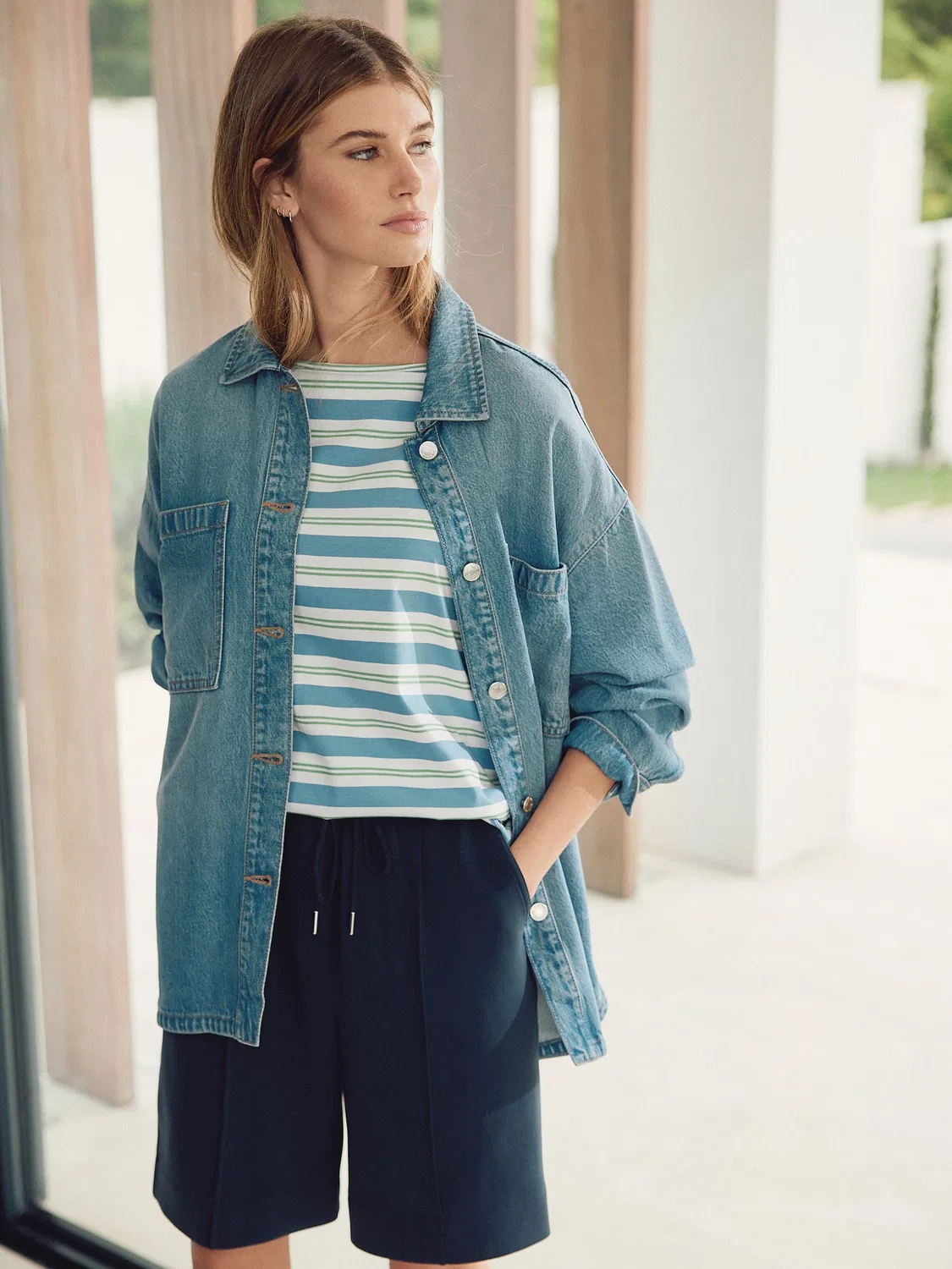 Next Футболка с короткими рукавами и вырезом «лодочка» Supima N. Premium Blue Stripe — фото 3
