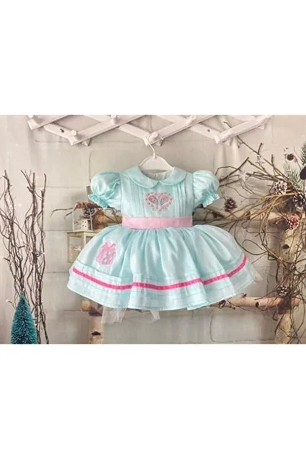 Детское платье для девочек кружевное Heart Patterned Blue Baby Girl Dress Hly Karol Tasarım, Green