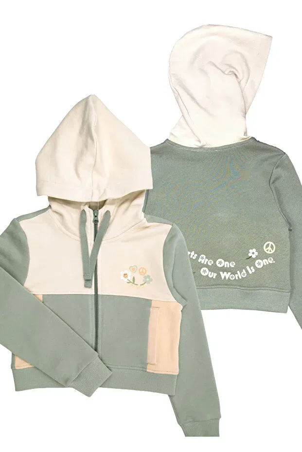 Детский спортивный костюм с капюшоном Organic Cotton Double Color Hooded Green Winter Girl's Tracksuit Set Ozmoz By Mukadder Özden, Green — фото 2