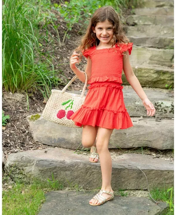 Детское платье для девочек с воланами Zoe Seersucker Tiered Dress Change Of Scenery, Guava Red — фото 3